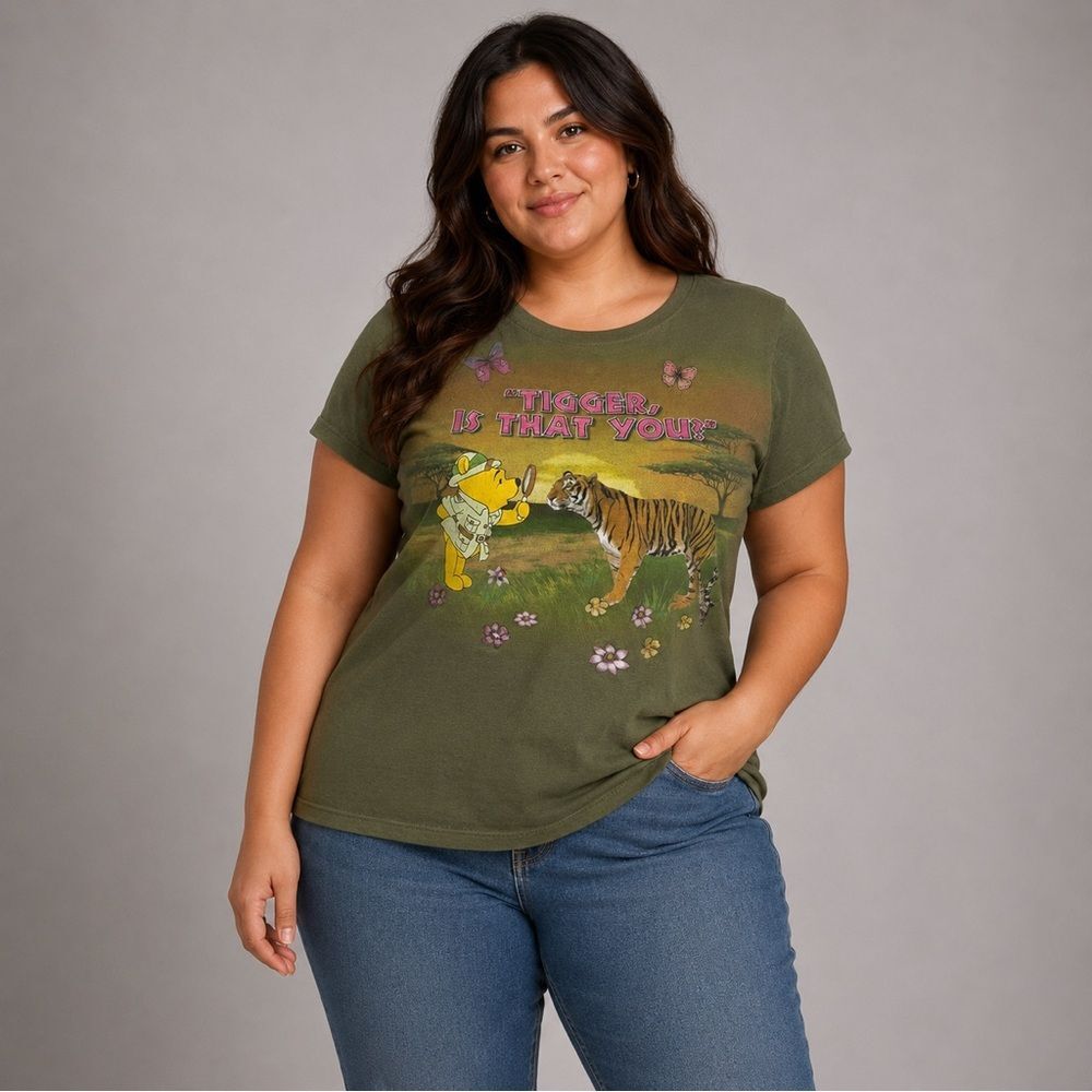 Disney Olive Green Animal Kingdom Winnie the Pooh Graphic Tee Short Cotton XXL